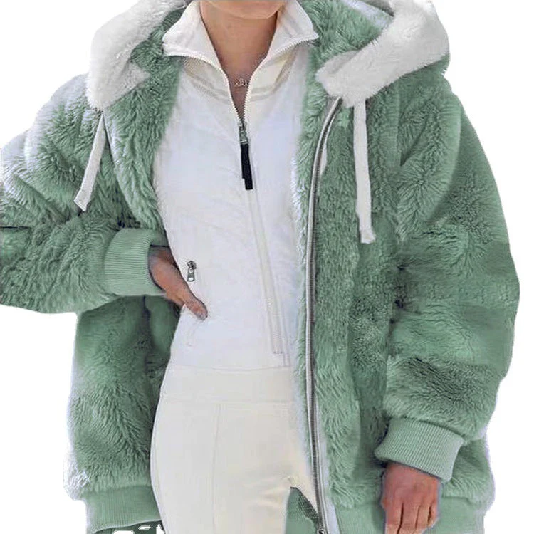 🔥Women's Fleece Jacket with Sherpa Lining - Adjustable Hood, Hidden Pocket, Ideal for Elegant Winter 🧥❄️