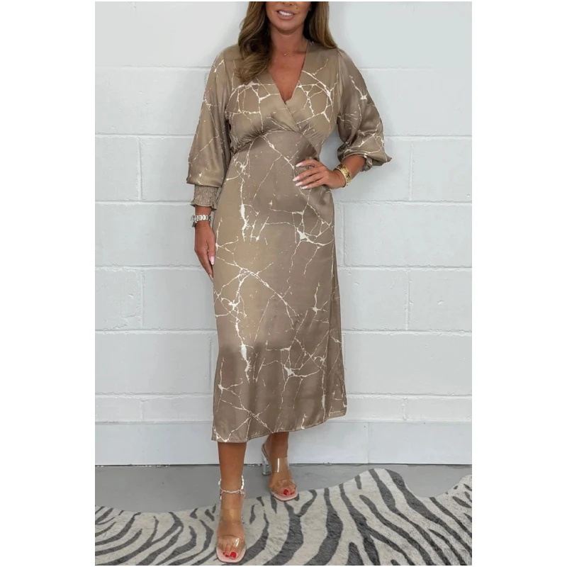 🌴Summer Specials🥰V-Neck Long Sleeve Midi Dress