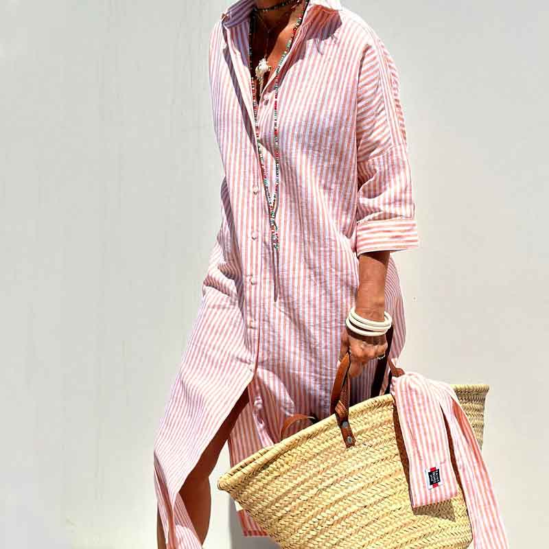 🌟Time-limited Promotion🌟Loose Striped Half Sleeve Shirt Dress👗