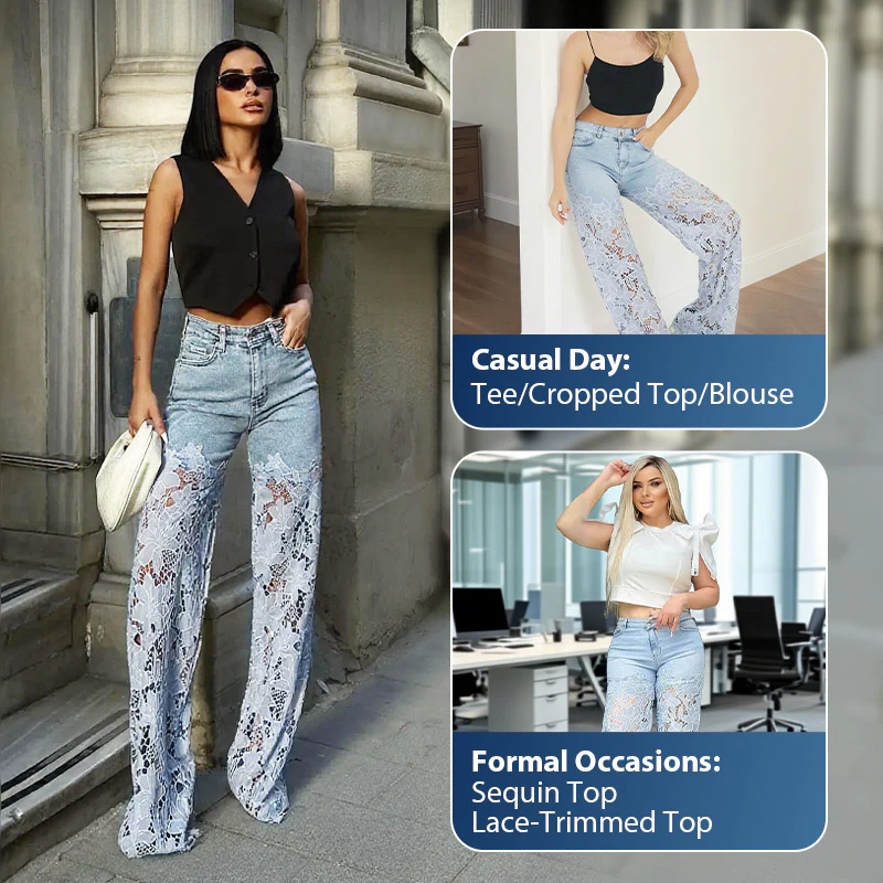💃Summer fashion forward🌸🔥 Lace spliced jeans
