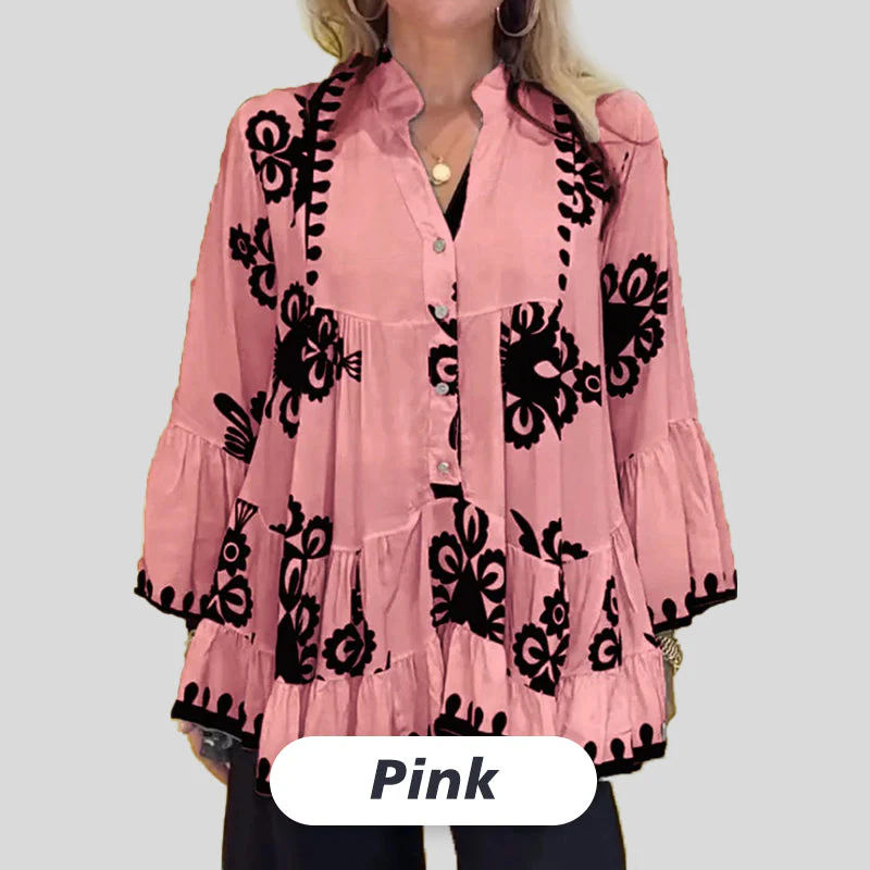 Women’s Boho Style Printed Ruffle Top