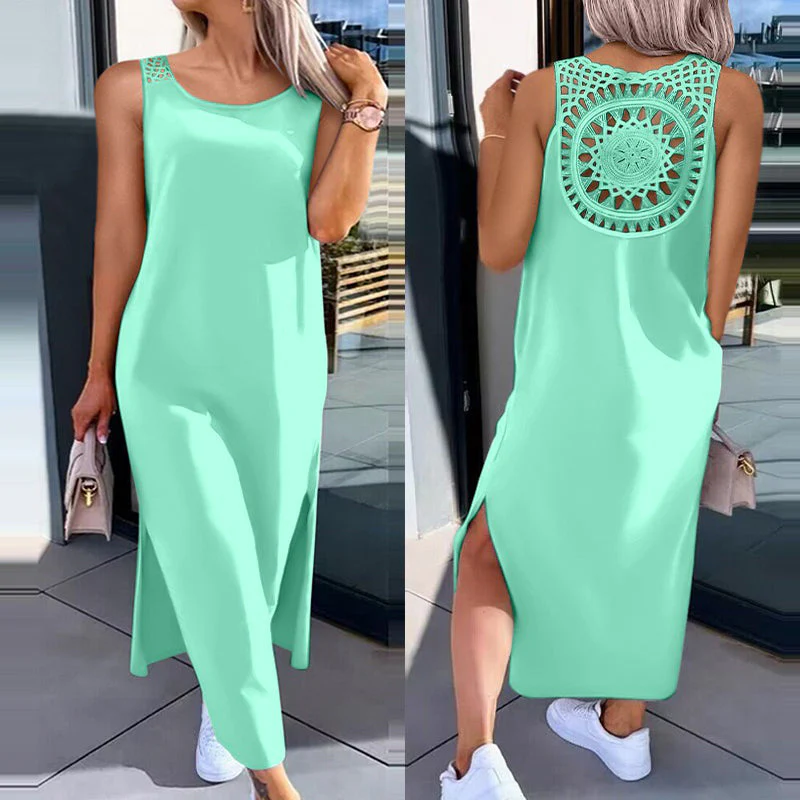 Women's Solid Color Mid-Length Dress with Back Cutout
