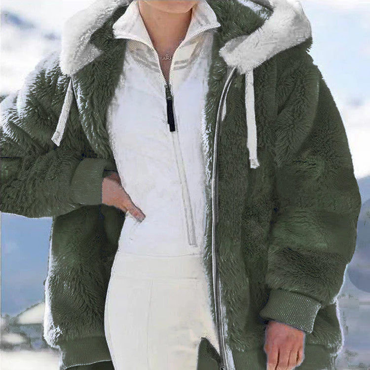 🔥Women's Fleece Jacket with Sherpa Lining - Adjustable Hood, Hidden Pocket, Ideal for Elegant Winter 🧥❄️