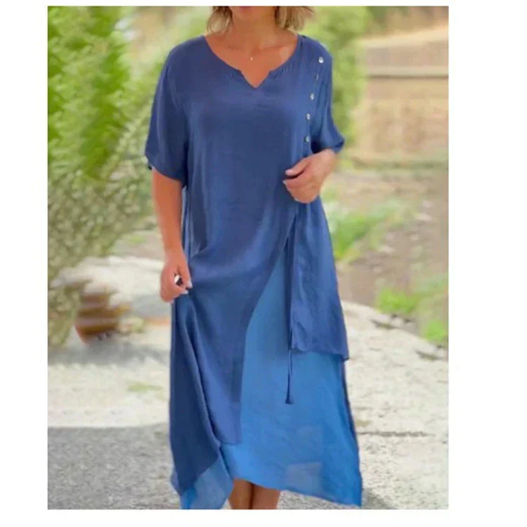 💕Short Sleeve False Two-Piece Asymmetric Dress