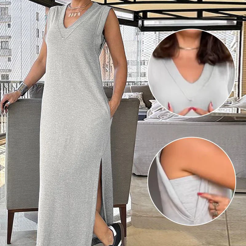 💕Women's V-Neck Sleeveless Split Maxi Dress