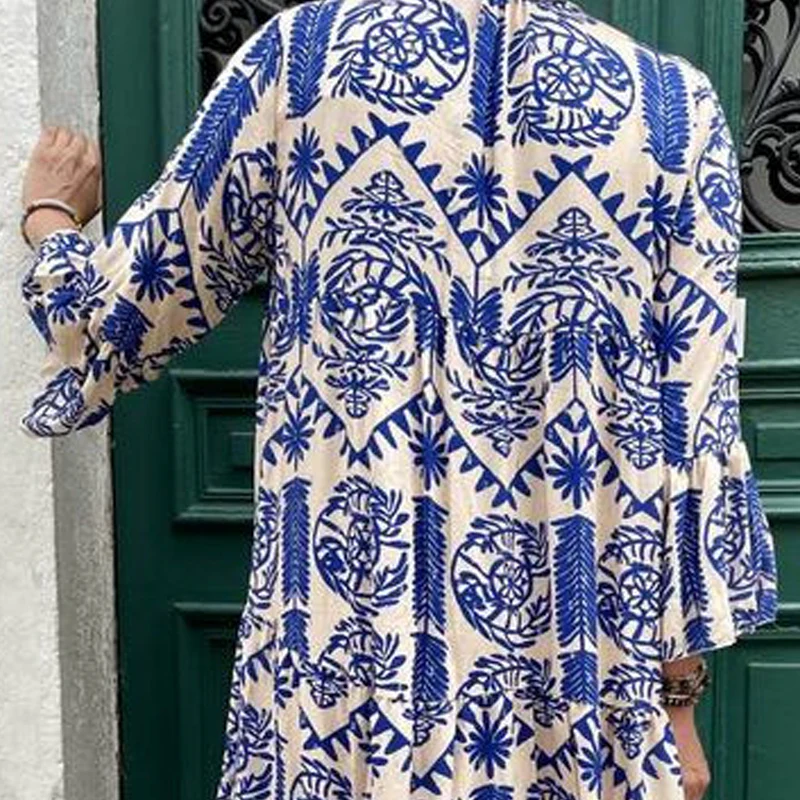 💕Summer Specials💃Women's Printed V-Neck Pleated Dress