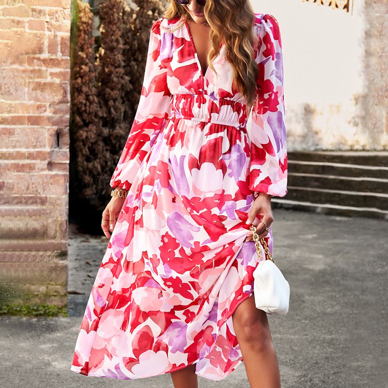 🔥Printed casual boho dress with V-neck for women🔥