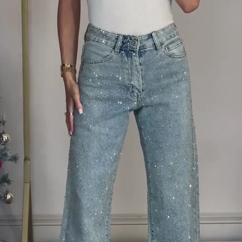 🔥Straight leg jeans with rhinestones