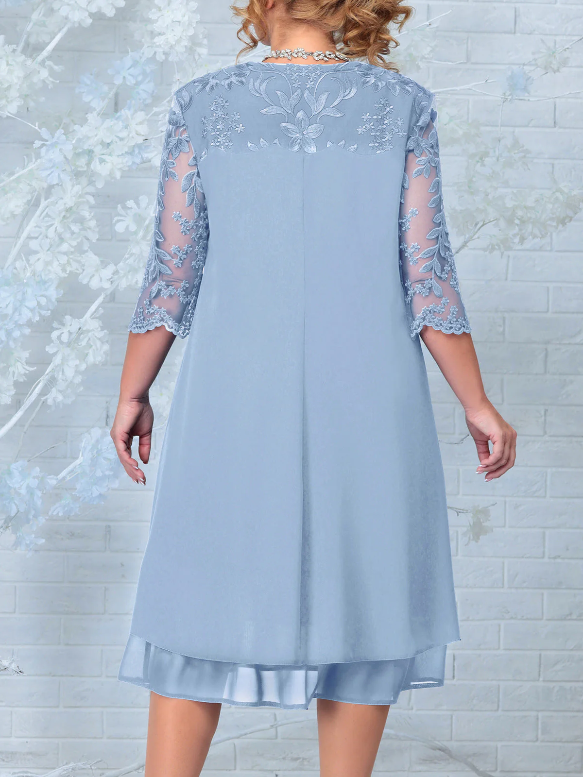 🌸Spring Specials💐 Women's Embroidered Chiffon Splicing Round Neck Dress
