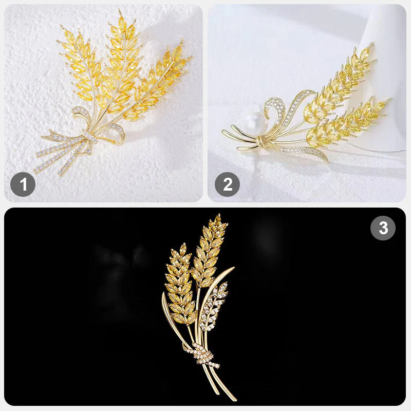 Crystal Wheat Ears Brooch