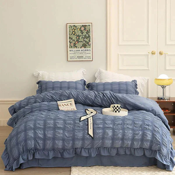 ✨2025 Hot Sale✨Icy Seersucker Summer Cool Quilt Lace 4-piece Set