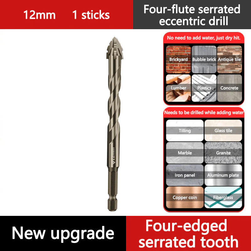 High-Strength 4-Flute Serrated Eccentric Drill Bit Kit