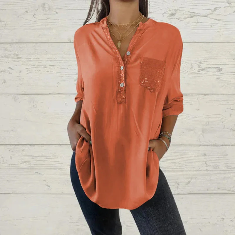 ⏳Limited Sale 50% OFF🌸Women's Sequin Patchwork V-neck Shirt