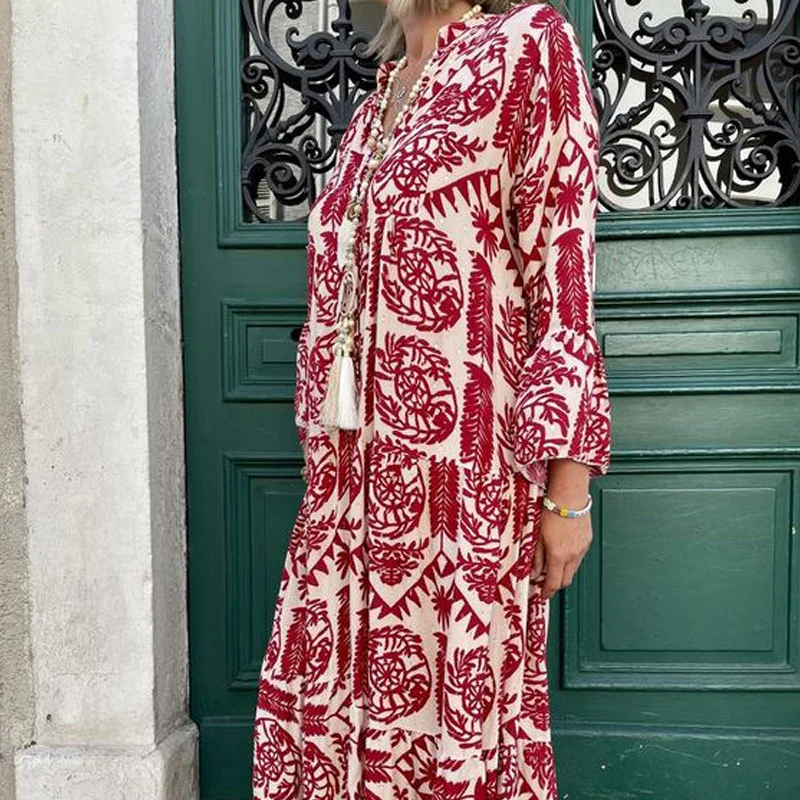 💕Summer Specials💃Women's Printed V-Neck Pleated Dress