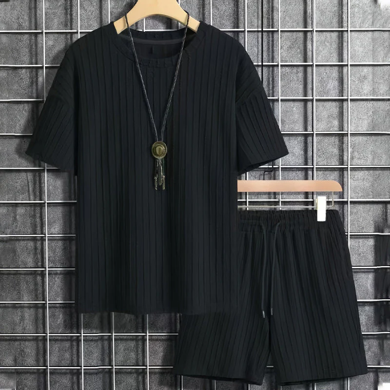 Men’s Summer 2-piece Set - Drop Shoulder T-shirt and Drawstring Shorts