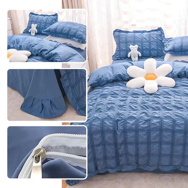 ✨2025 Hot Sale✨Icy Seersucker Summer Cool Quilt Lace 4-piece Set