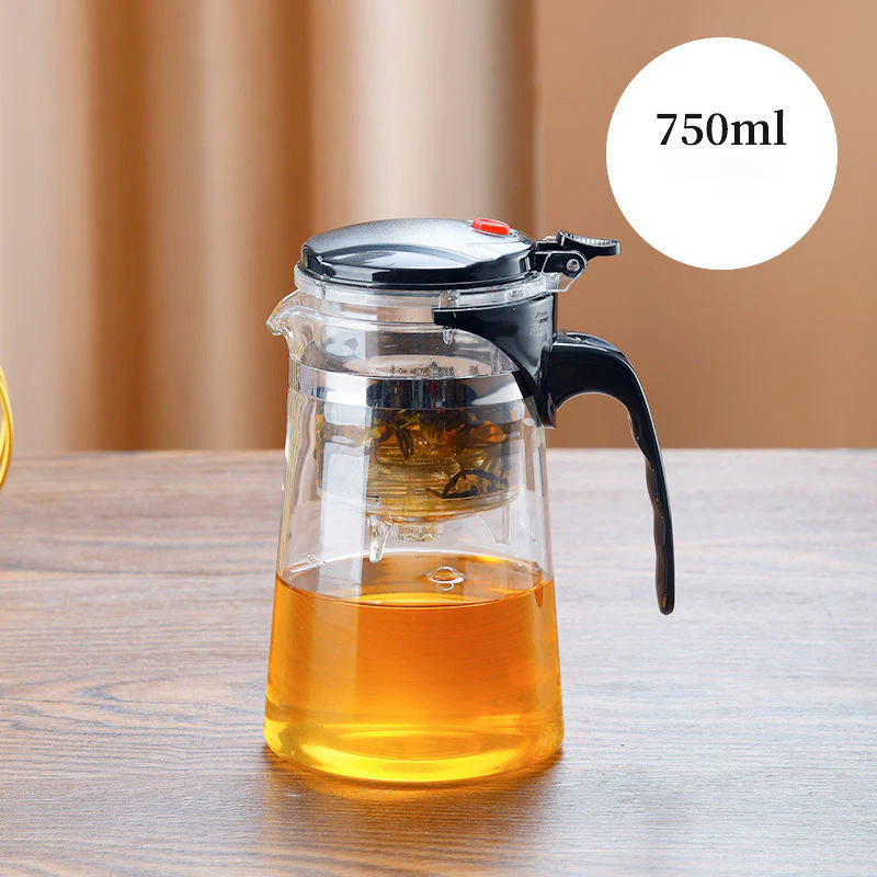 One-Click Glass Teapot with Removable Infuser Strainer