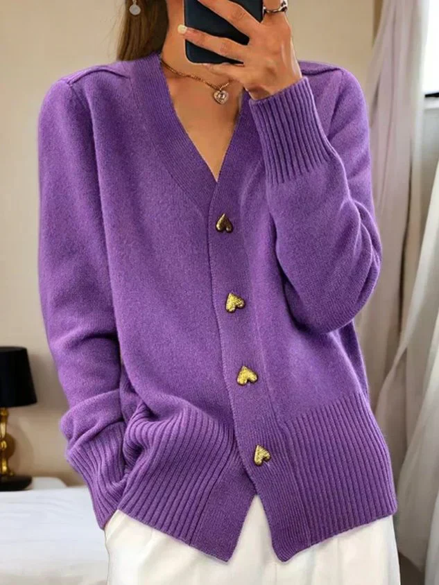 🌸Women's Casual Autumn Plain Yarn Buttoned Cardigan