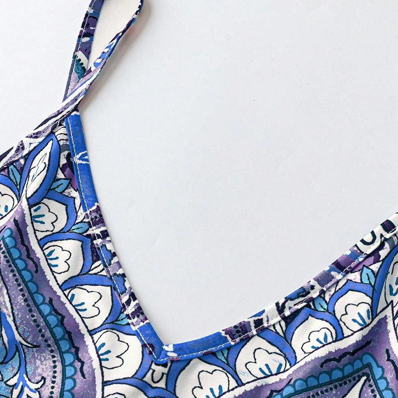 👗Women’s Retro Print V-Neck Sleeveless Maxi Dress