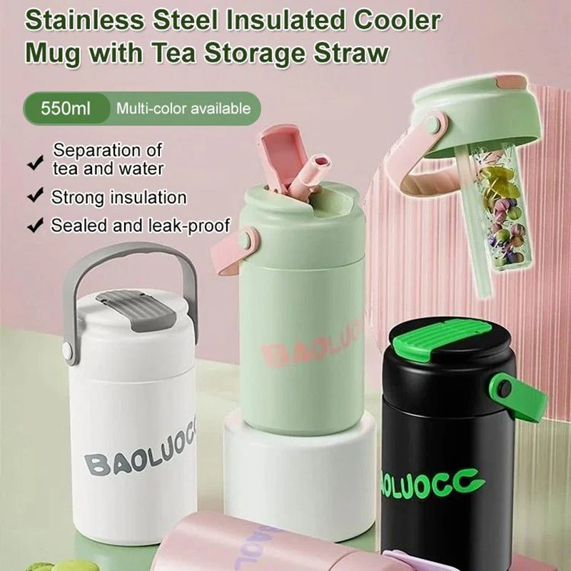 Stainless Steel Insulated Cooler Mug with Tea Silo Straw