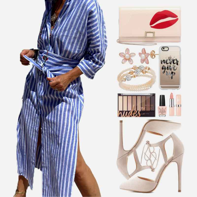 🌟Time-limited Promotion🌟Loose Striped Half Sleeve Shirt Dress👗