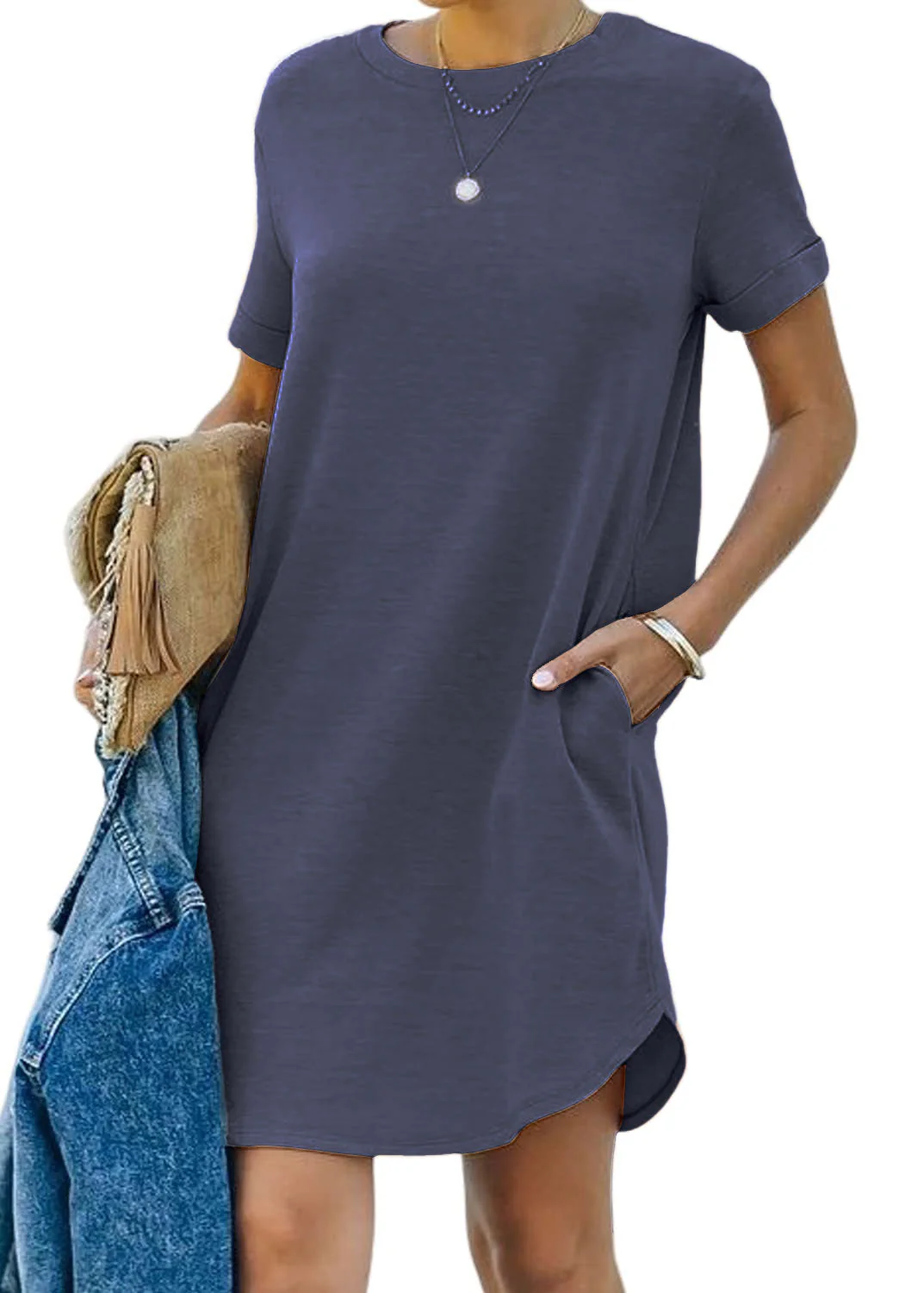 🔥2024-Summer Hot Sale🔥Women's Casual Short Sleeve T-shirt Dress with Pocket