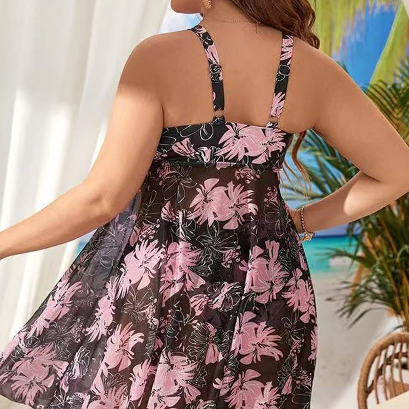 💃New Fashion Favorite 55% OFF🔥Plus Size Floral Printed Mesh Swimdress