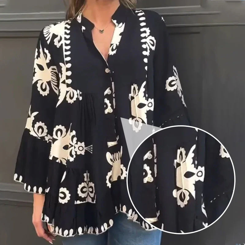 Women’s Boho Style Printed Ruffle Top