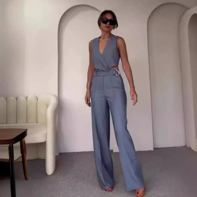 ✨New Arrivals✨Women's 2 Piece Outfits Crop Vest & Wide Leg Pants