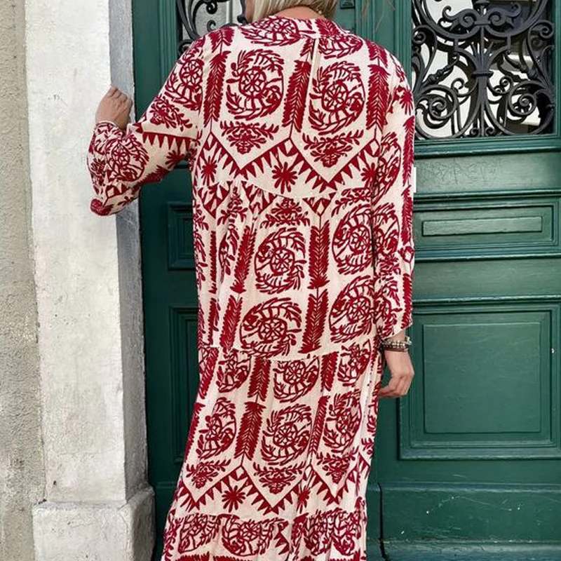 💕Summer Specials💃Women's Printed V-Neck Pleated Dress