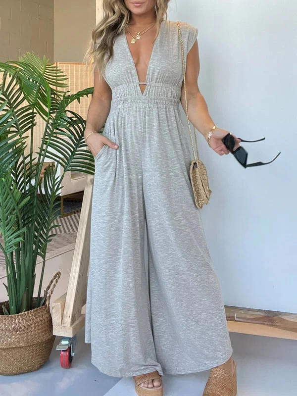 👗SUMMER HOT SALE 49% OFF🎁2024 NEW DEEP V HI LO HEM JUMPSUIT WITH POCKETS