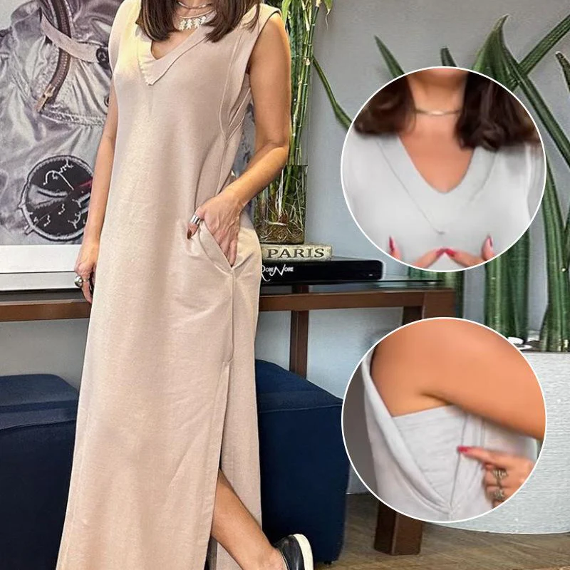 💕Women's V-Neck Sleeveless Split Maxi Dress