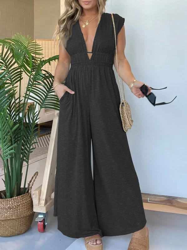 👗SUMMER HOT SALE 49% OFF🎁2024 NEW DEEP V HI LO HEM JUMPSUIT WITH POCKETS