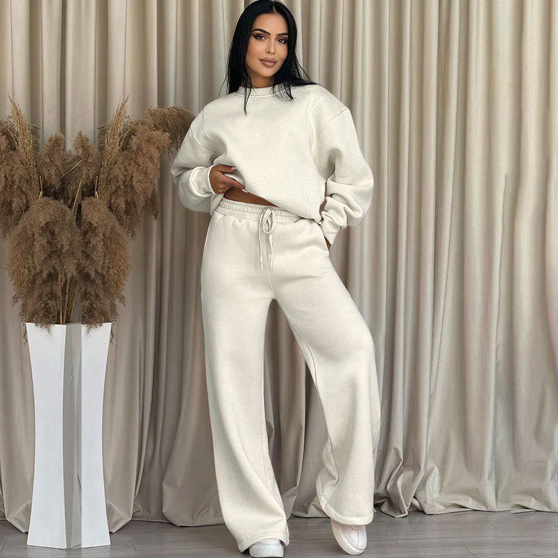 🌸Spring Specials🌸 Fashion Solid Color Loose Round Neck Long Sleeve Top & Pants (2-Piece Set)