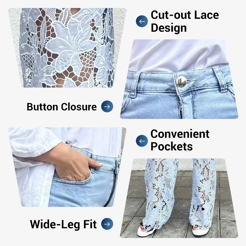 💃Summer fashion forward🌸🔥 Lace spliced jeans