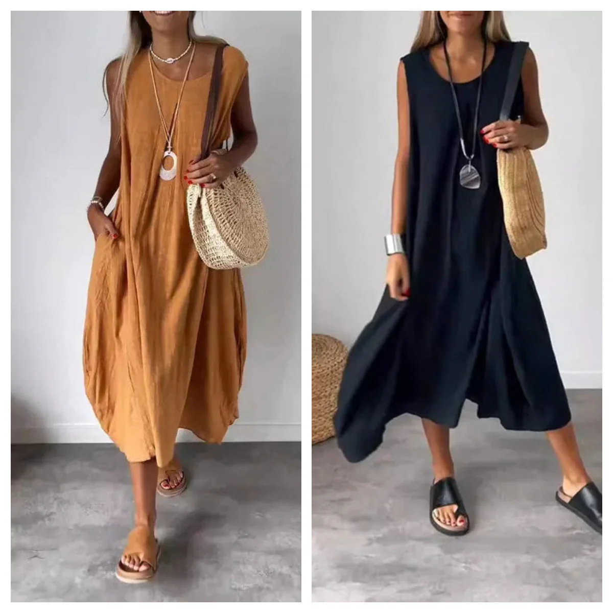 🎁2024 new styles 💫Cotton and Linen Sleeveless Casual Dress with Pocket