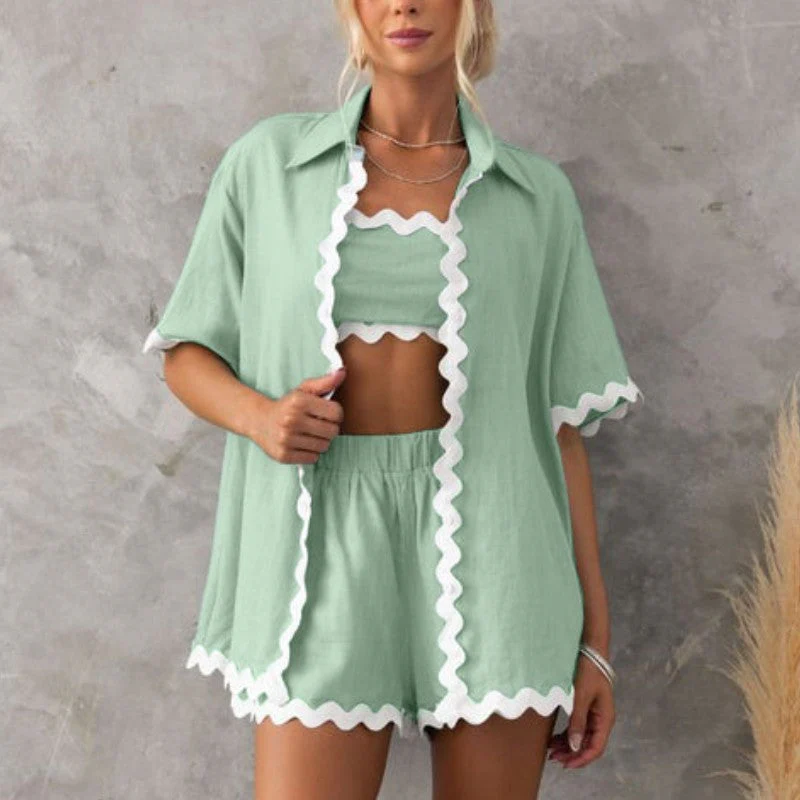 🎁Hot Sale 50% OFF⏳Women's Summer Shirt Top High Waisted Shorts Casual 2-Piece Set