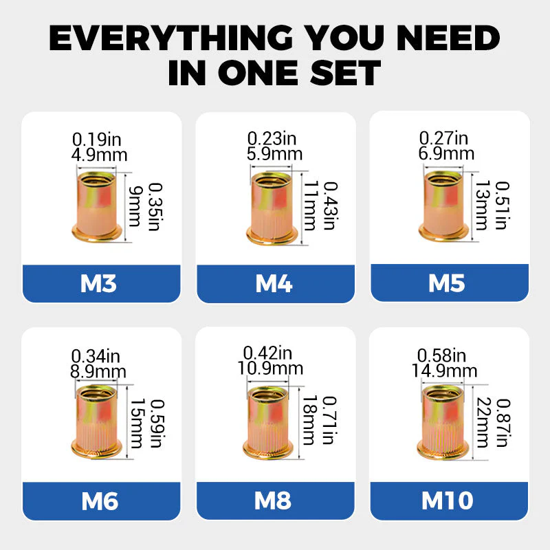 🔥Hot Promotion 56% Off💥Flat Head Threaded Insert Nut Rivet Nuts Set