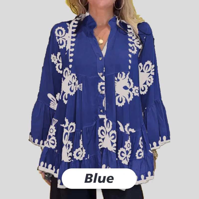 Women’s Boho Style Printed Ruffle Top