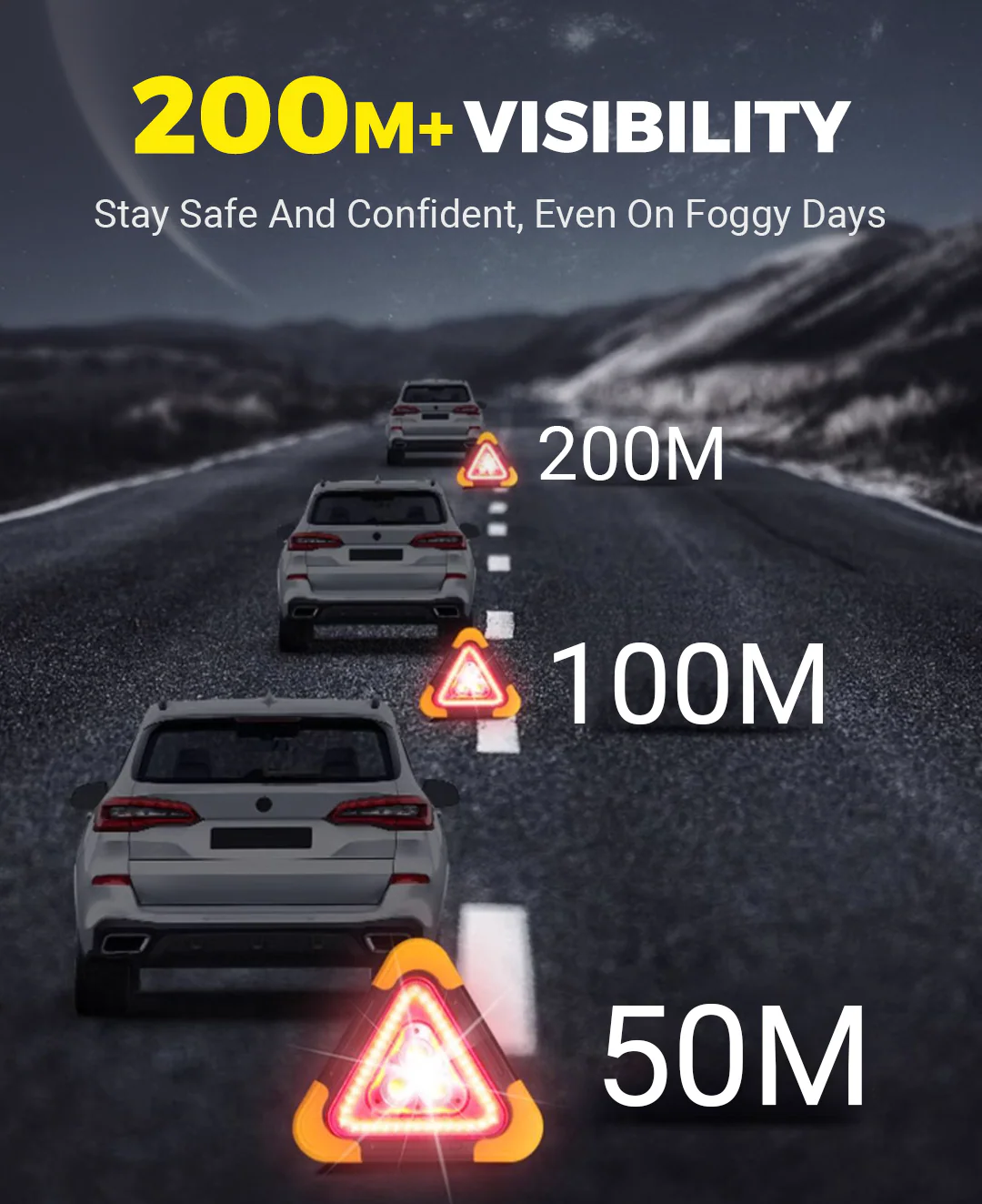 🔥2025 New Arrival🔥3-IN-1 Solar Emergency Triangle Warning Light at the Roadside