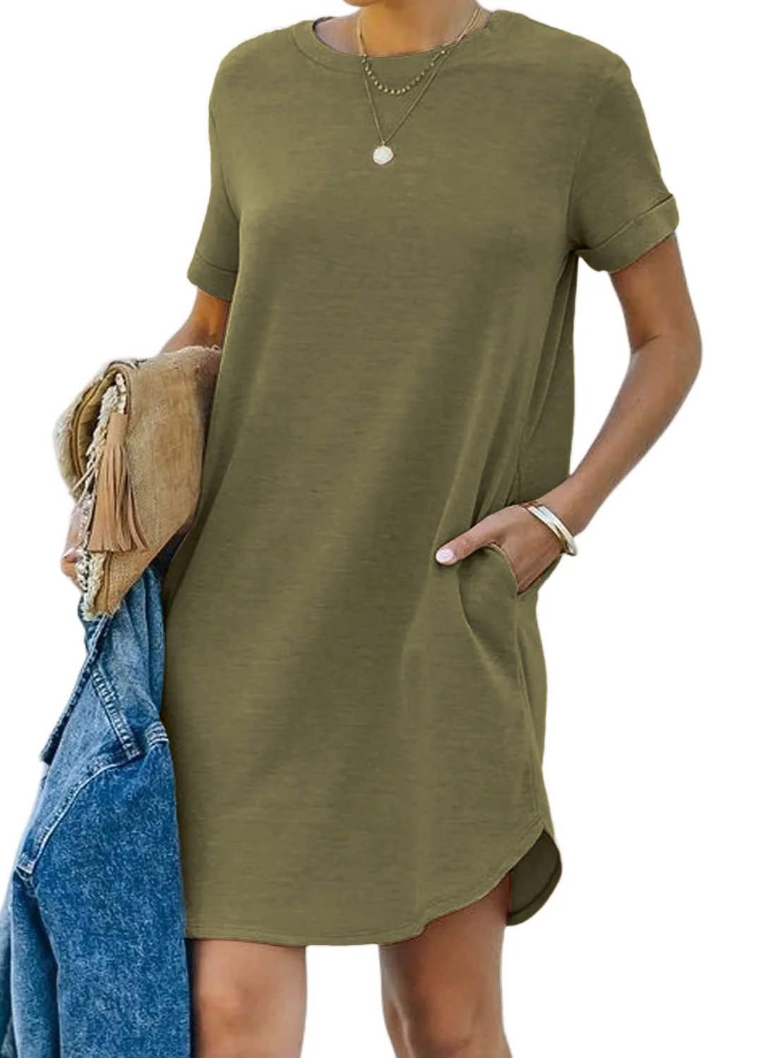 🔥2024-Summer Hot Sale🔥Women's Casual Short Sleeve T-shirt Dress with Pocket