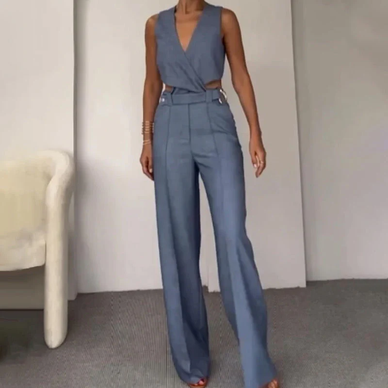 ✨New Arrivals✨Women's 2 Piece Outfits Crop Vest & Wide Leg Pants