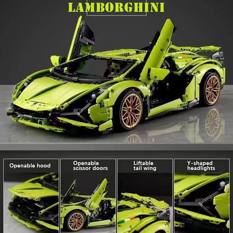 LELE TOP Lambor 1:8 Building Block Car toy 3696pcs Large size model gift boy toy Green Super Buildingblock Car Model COD