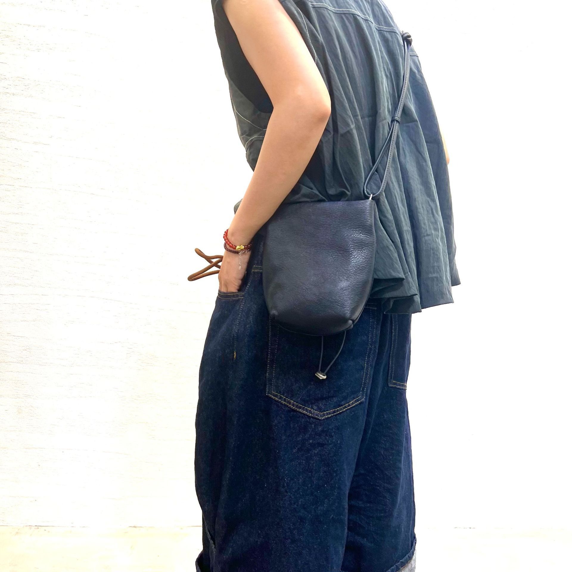 Leather Drawstring Crossbody Pouch