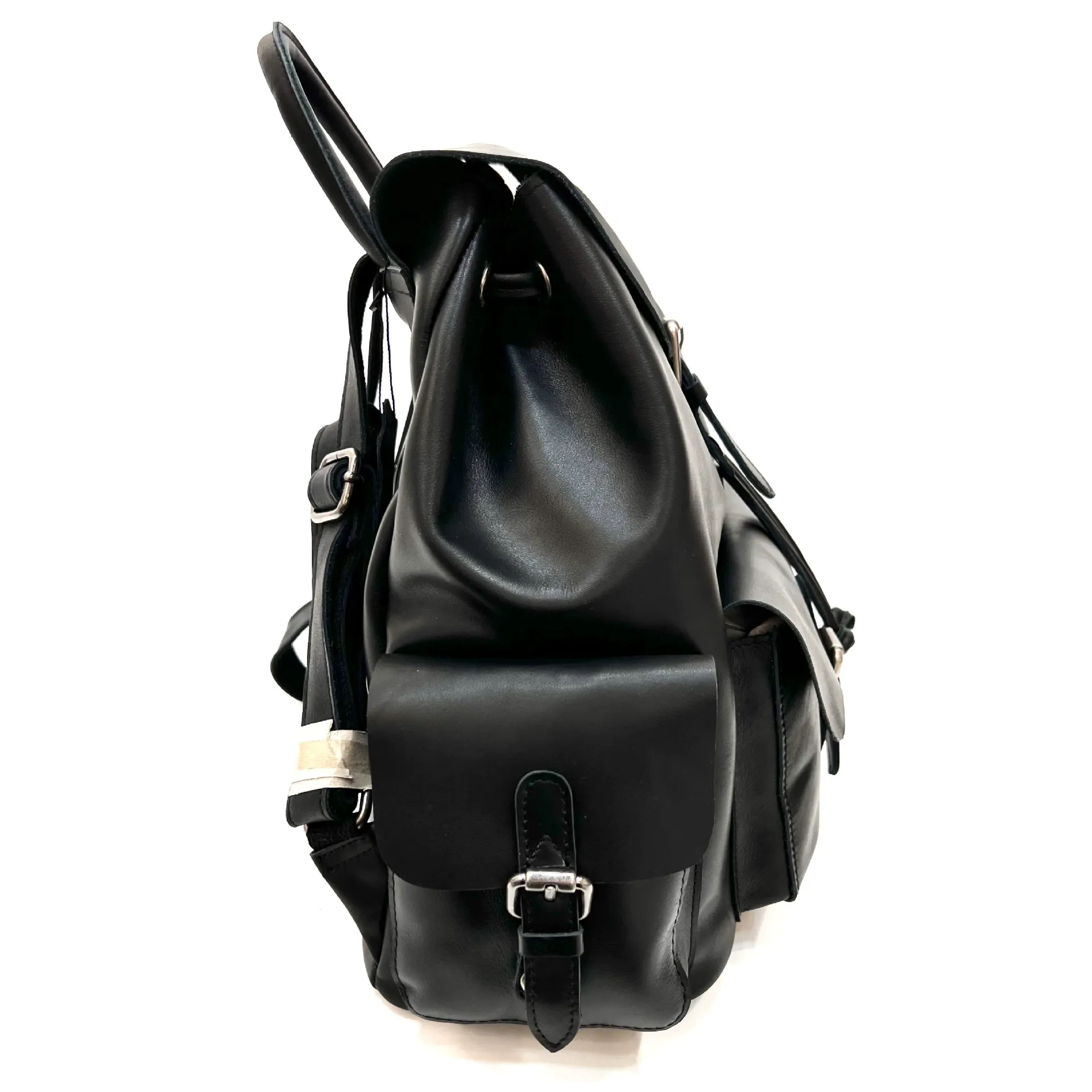 Genuine Leather Backpack with Flap Closure