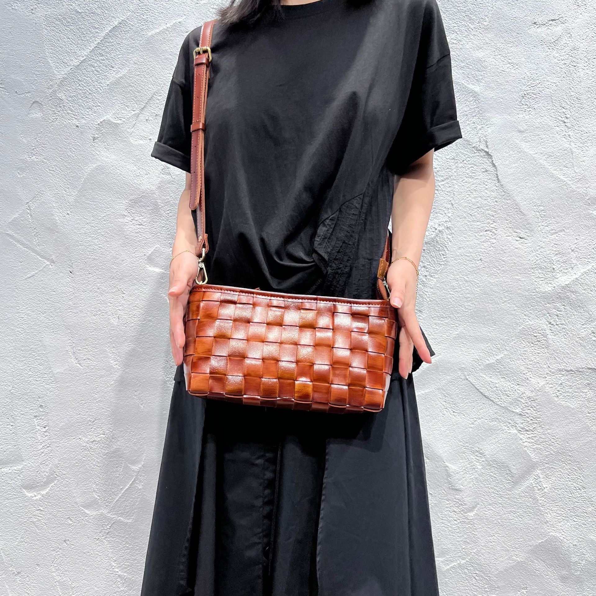 Genuine Woven Leather Crossbody Bag