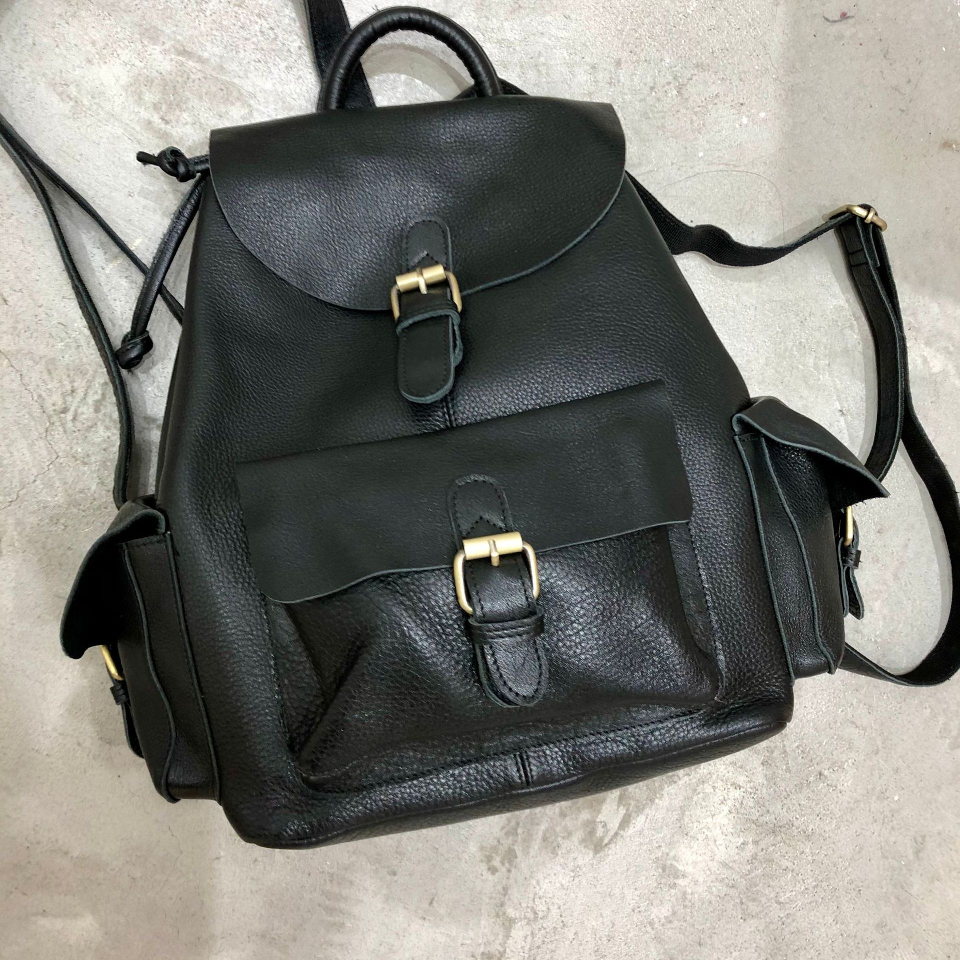 Genuine Leather Backpack with Flap Closure