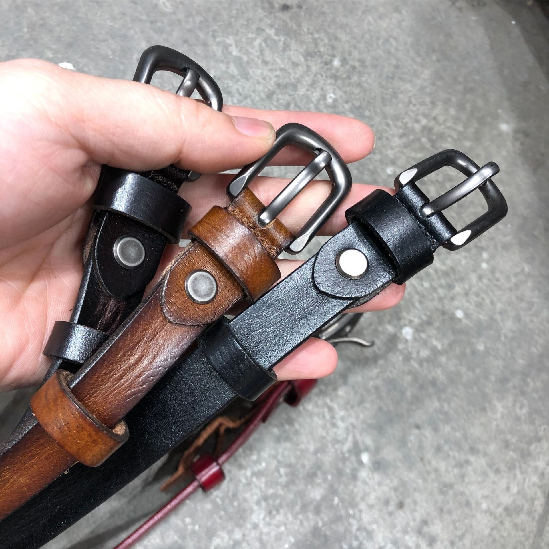 Red Genuine Leather Belt with Metal Buckle