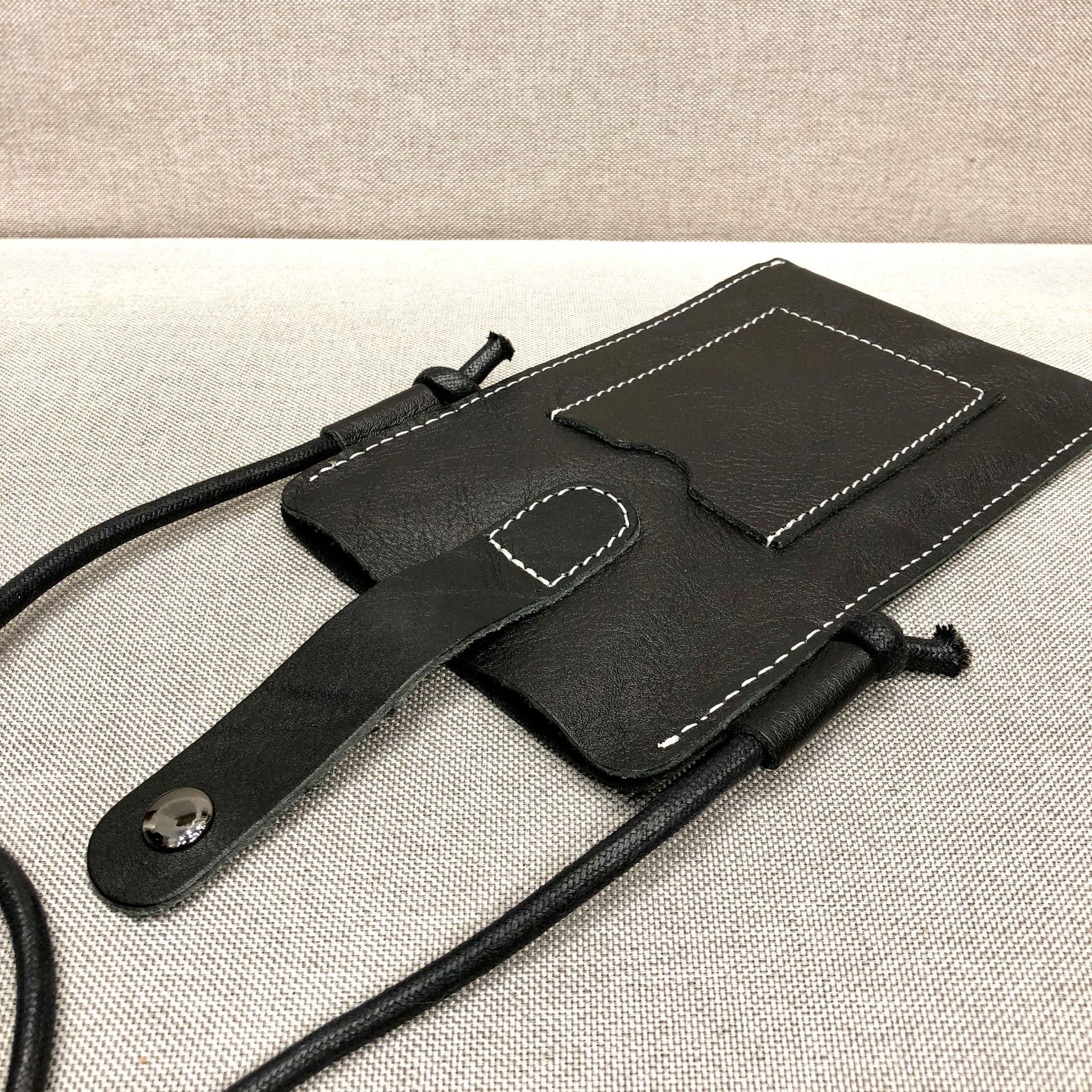 Button Flap Black Leather Phone Crossbody Bag