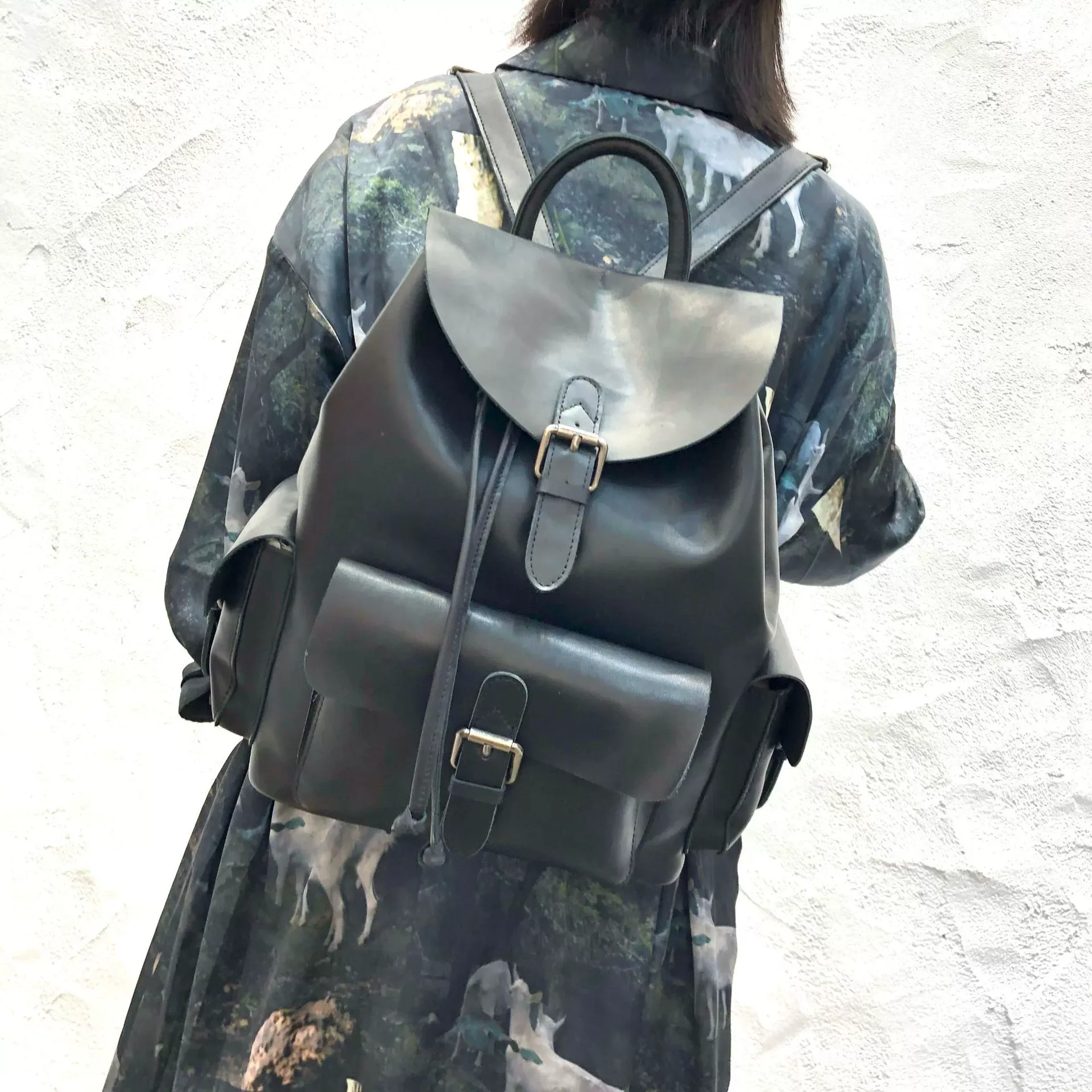 Genuine Leather Backpack with Flap Closure